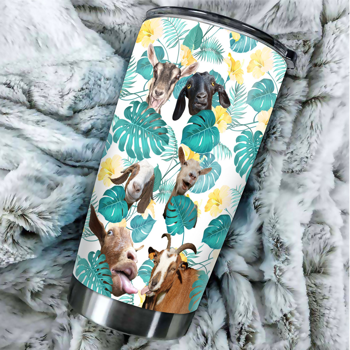 Goat In Tropical Leaves Pattern Tumbler