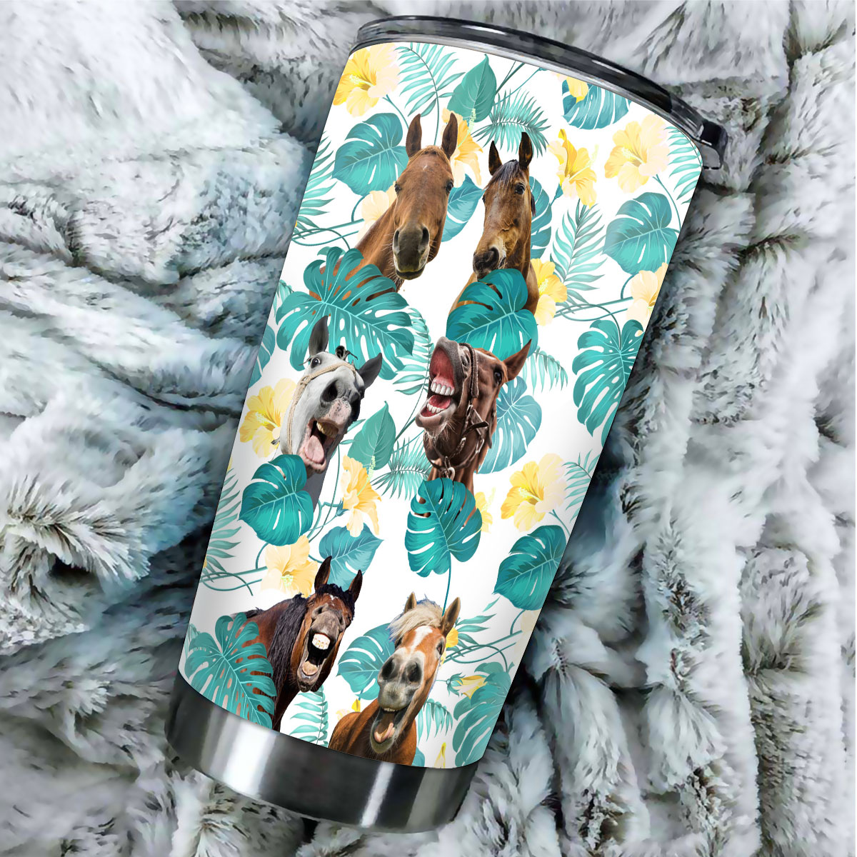 Horse In Tropical Leaves Pattern Tumbler
