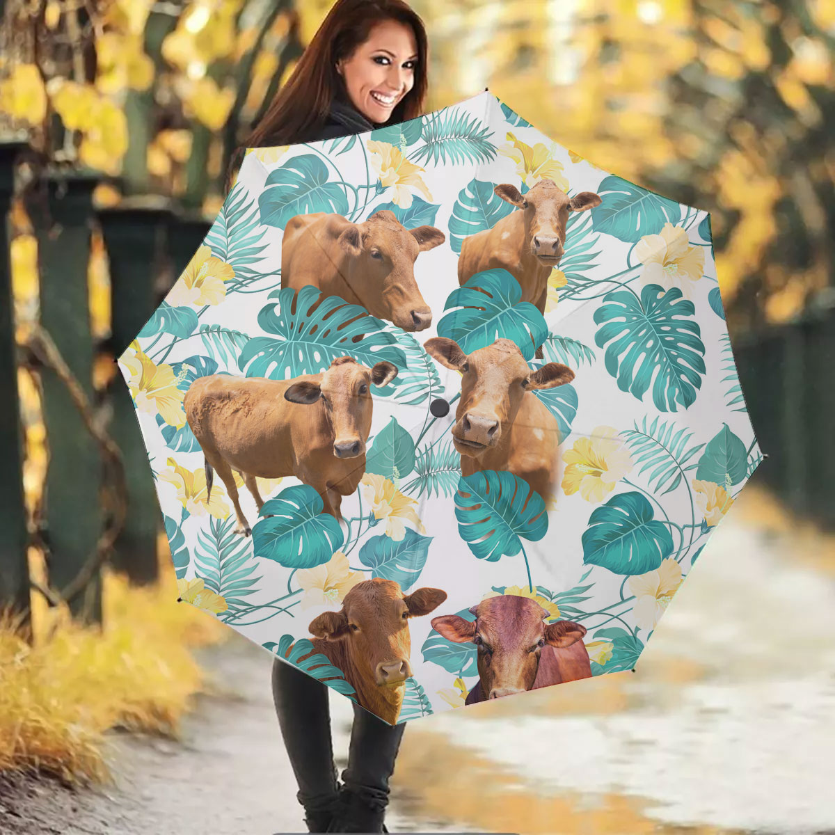Beefmaster In Tropical Leaves Pattern Umbrella