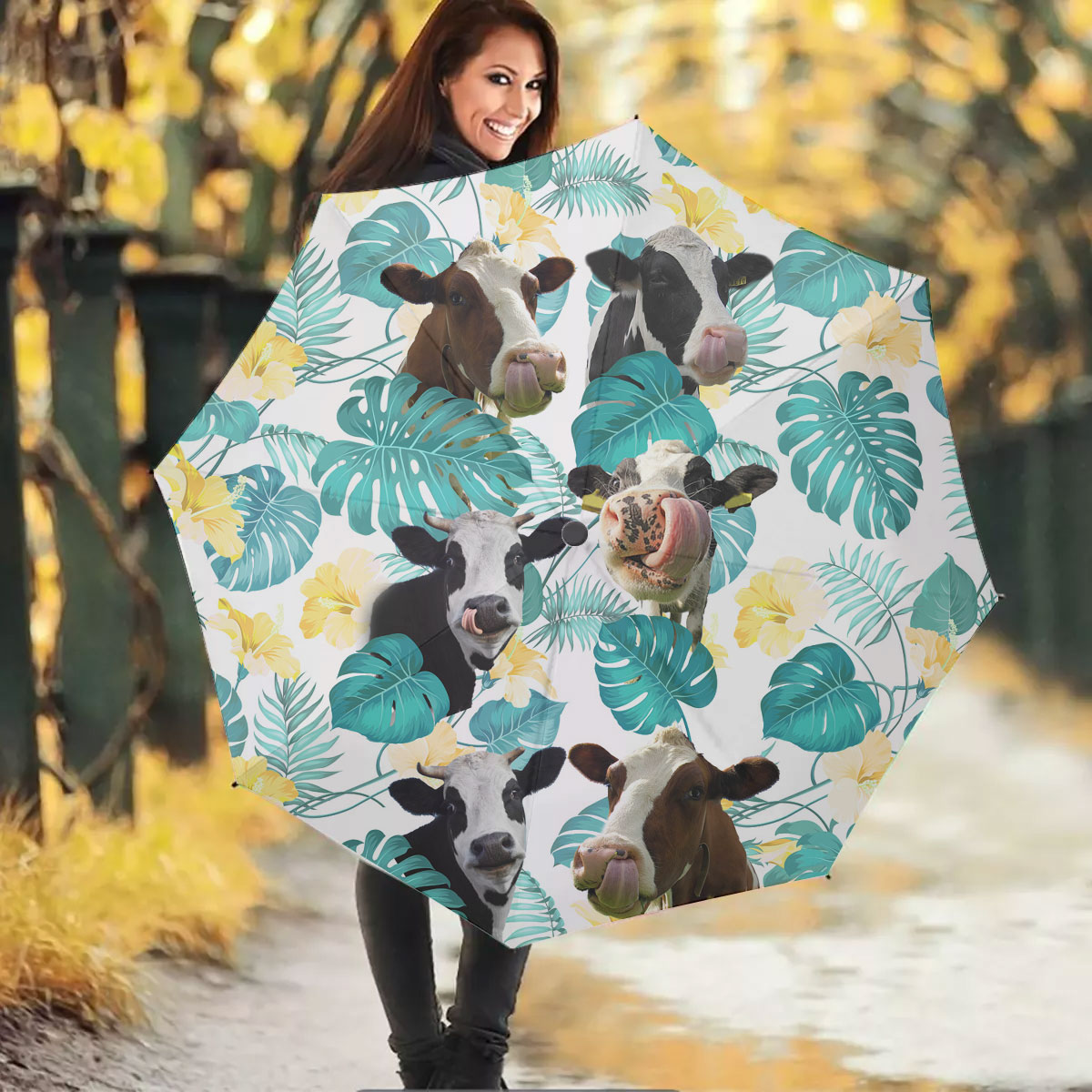 Holstein In Tropical Leaves Pattern Umbrella