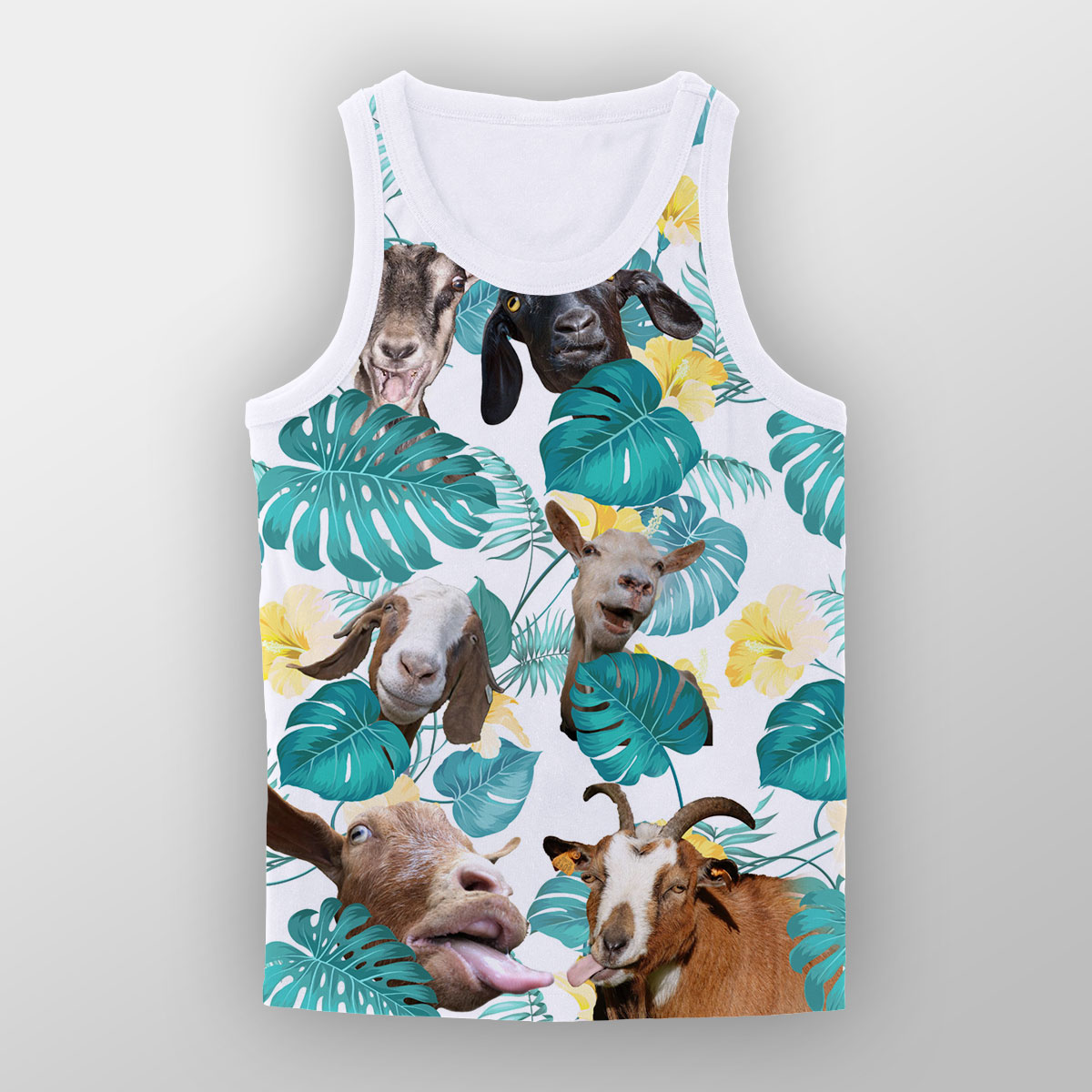 Goat In Tropical Leaves Pattern Unisex Tank Top