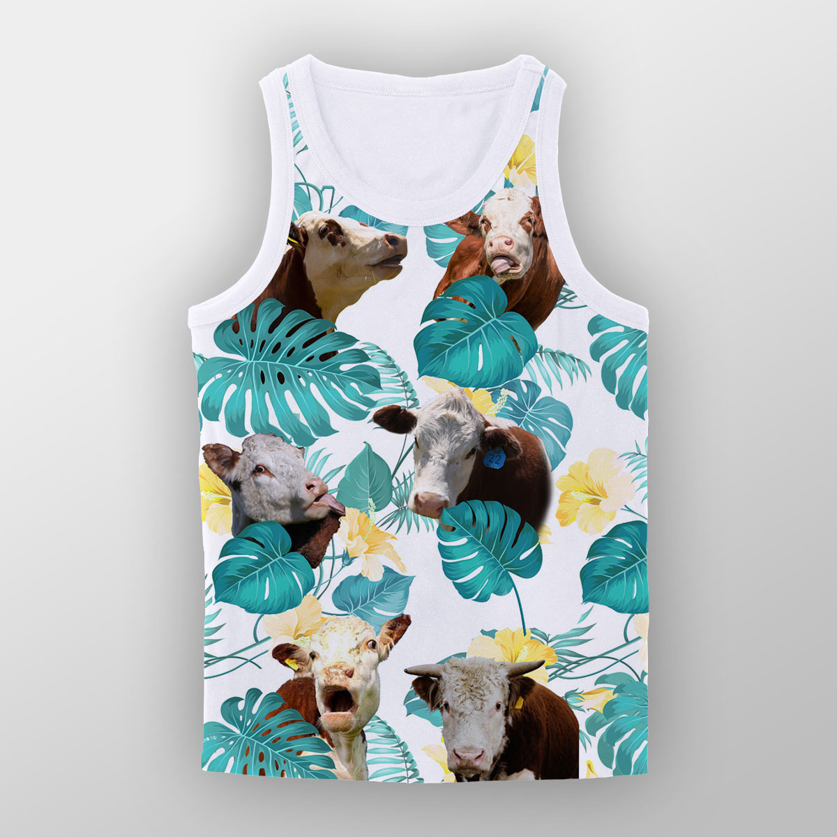 Hereford In Tropical Leaves Pattern Unisex Tank Top