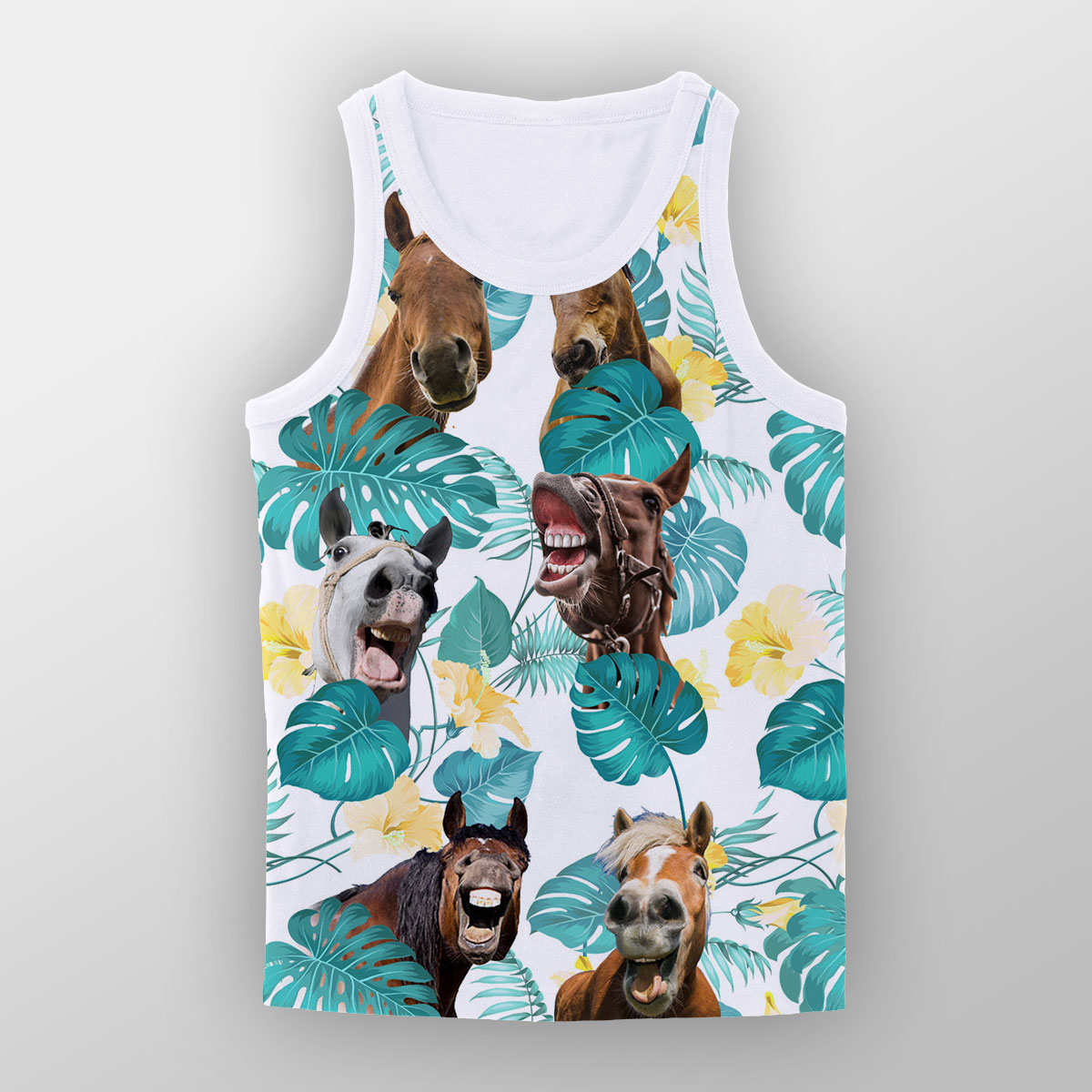 Horse In Tropical Leaves Pattern Unisex Tank Top