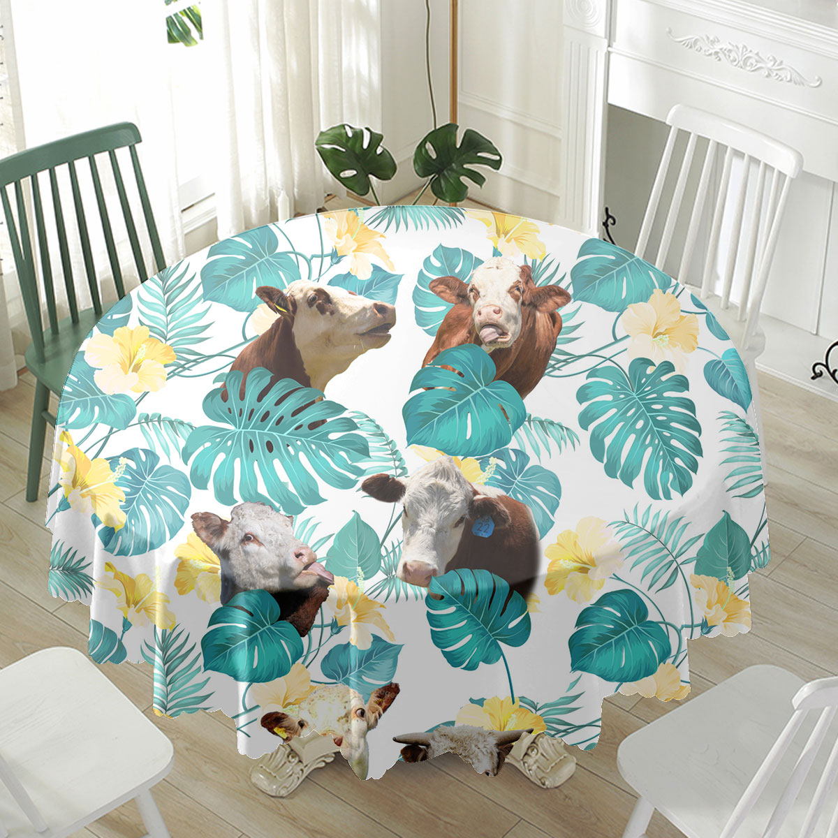 Hereford In Tropical Leaves Pattern Waterproof Tablecloth