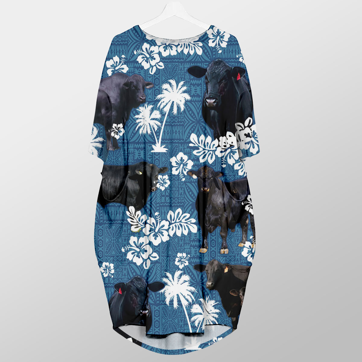 Brangus Tropical Flower Blue Tribal Pocket Dress