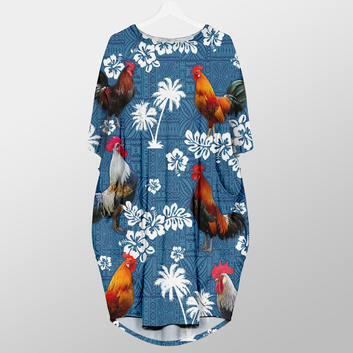 Chicken Tropical Flower Blue Tribal Pocket Dress