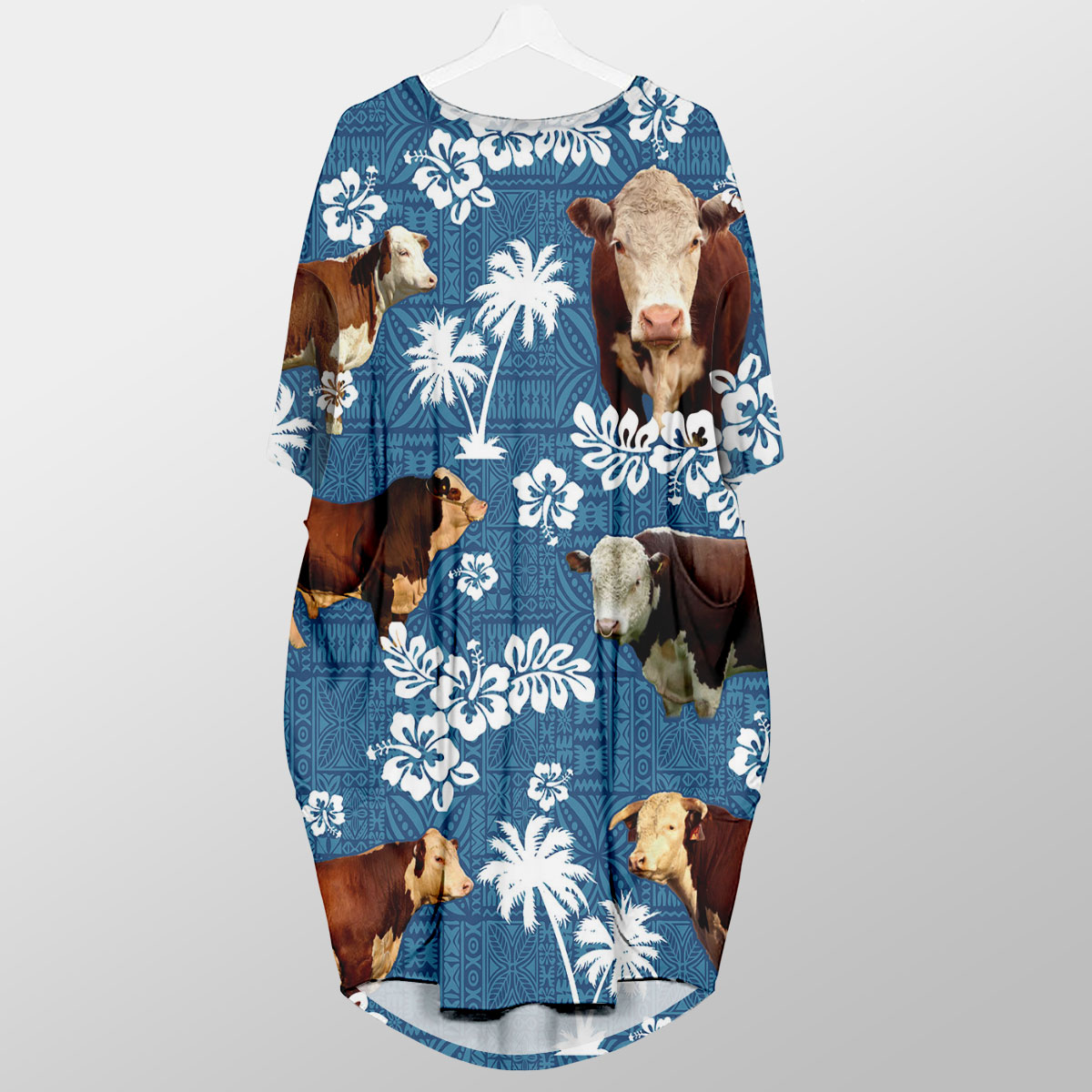Hereford Tropical Flower Blue Tribal Pocket Dress