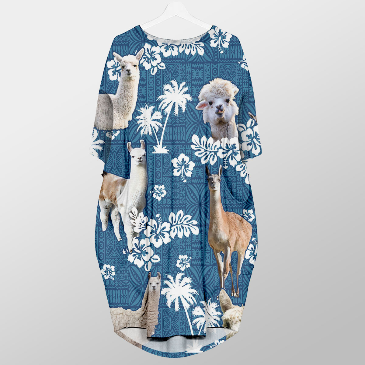 Llama Tropical Flower Blue Tribal Pocket Dress