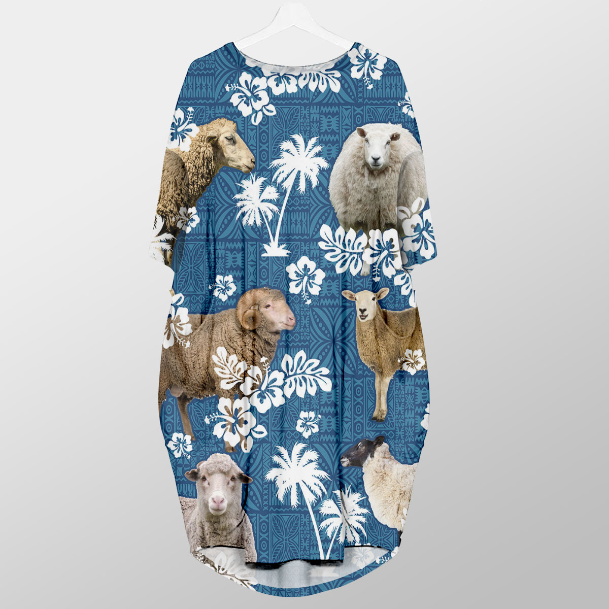 Sheep Tropical Flower Blue Tribal Pocket Dress