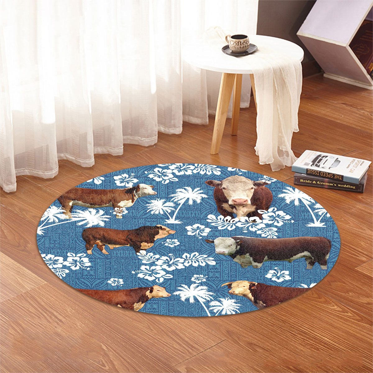 Hereford Tropical Flower Blue Tribal Round Rug