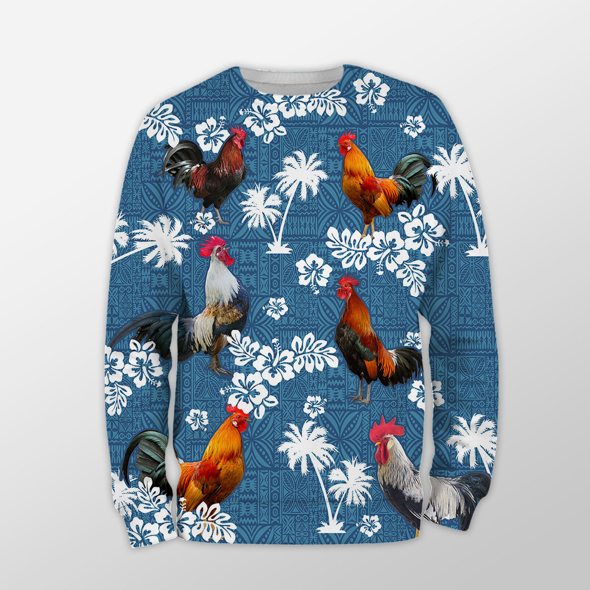 Chicken Tropical Flower Blue Tribal Sweatshirt