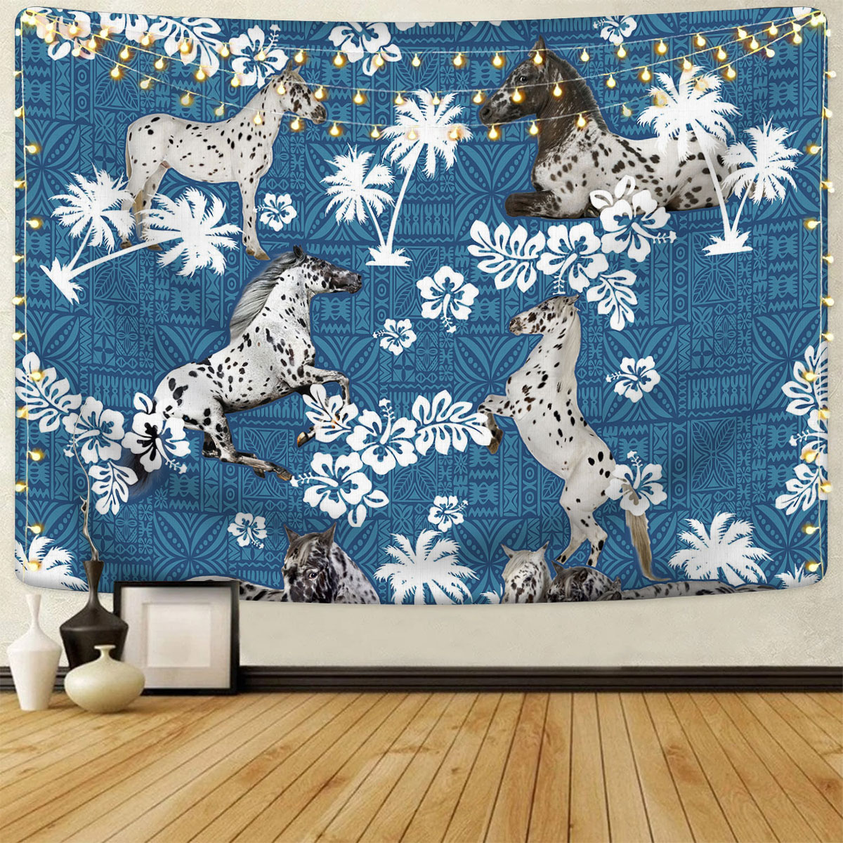 Appaloosa Horse Tropical Flower Blue Tribal Tapestry