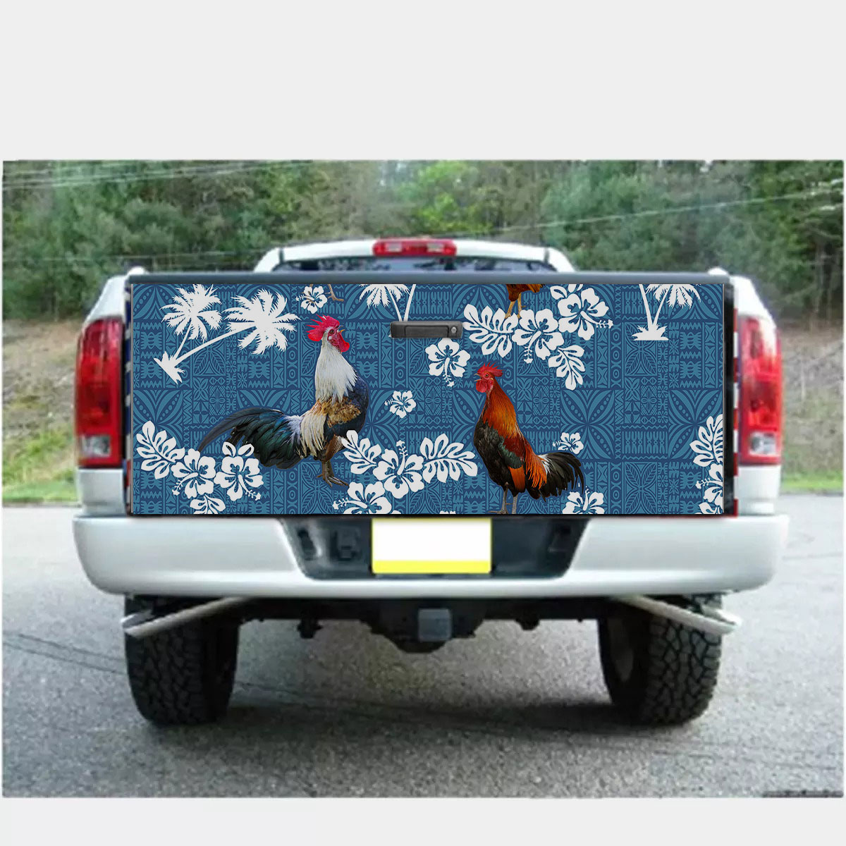 Chicken Tropical Flower Blue Tribal Truck Bed Decal