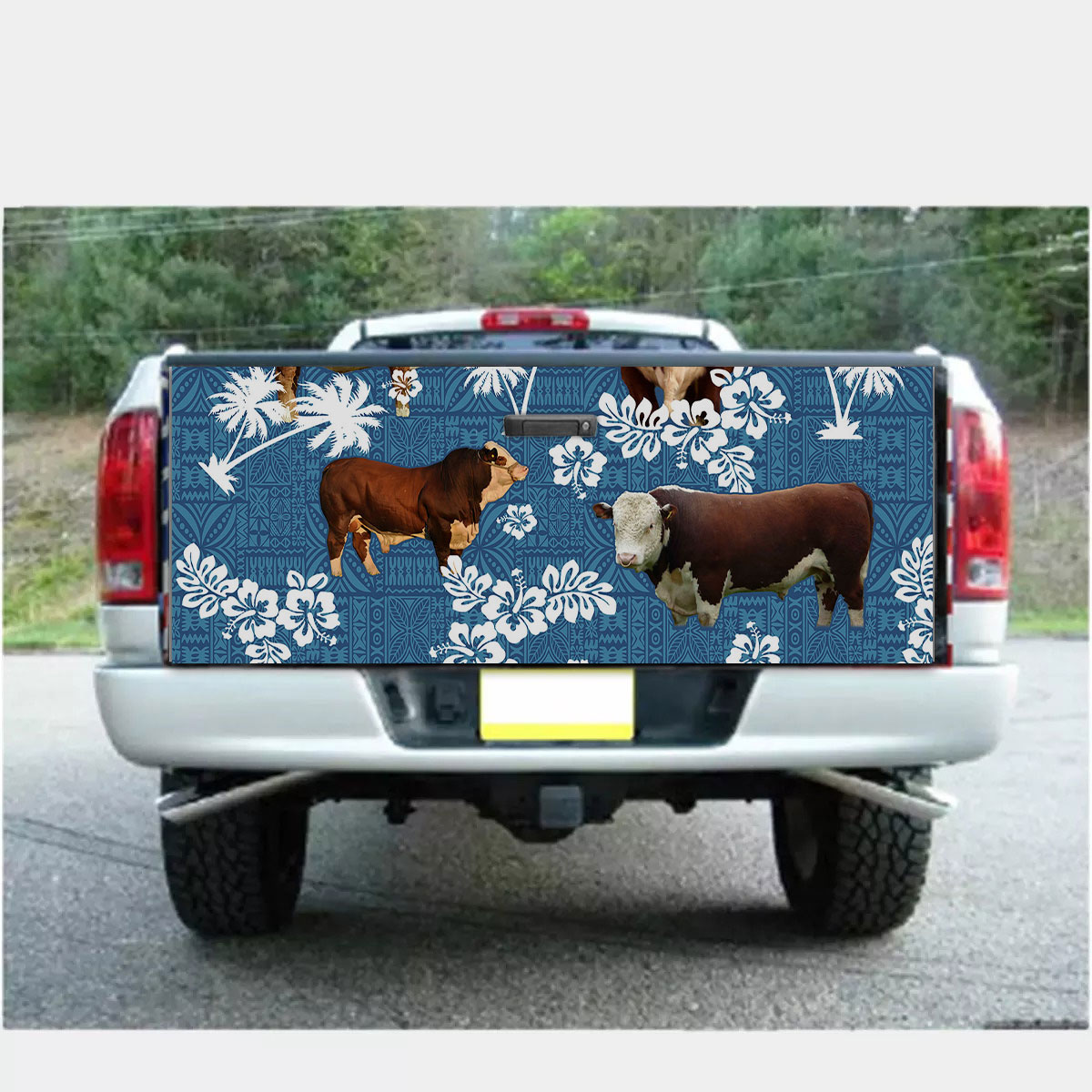 Hereford Tropical Flower Blue Tribal Truck Bed Decal