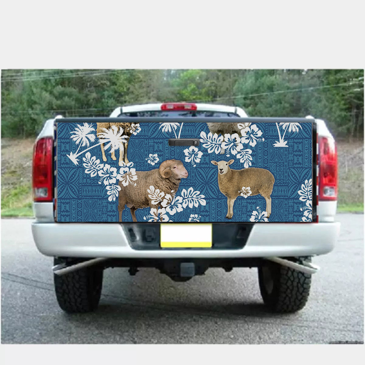 Sheep Tropical Flower Blue Tribal Truck Bed Decal