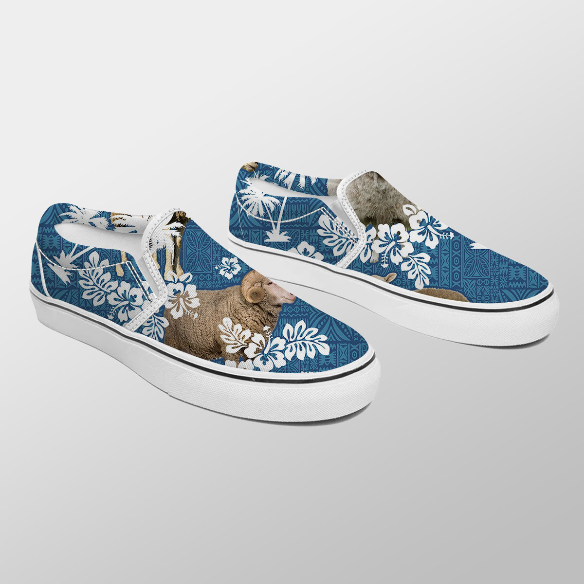 Sheep Tropical Flower Blue Tribal Slip On Sneakers