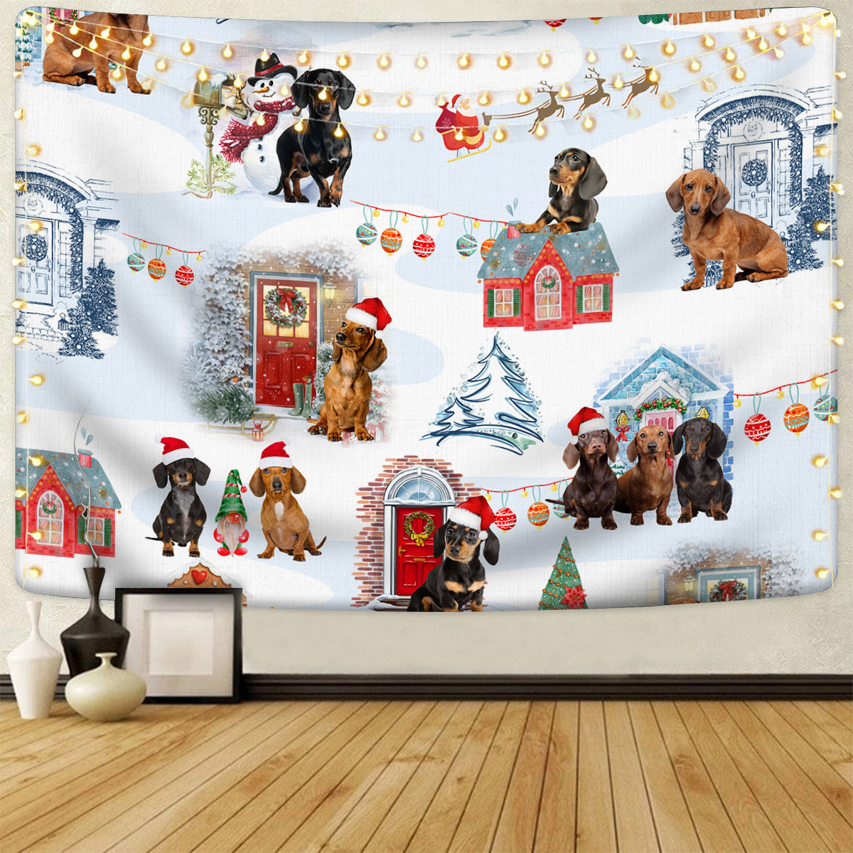 Dachshund Christmas Door Dog Tapestry