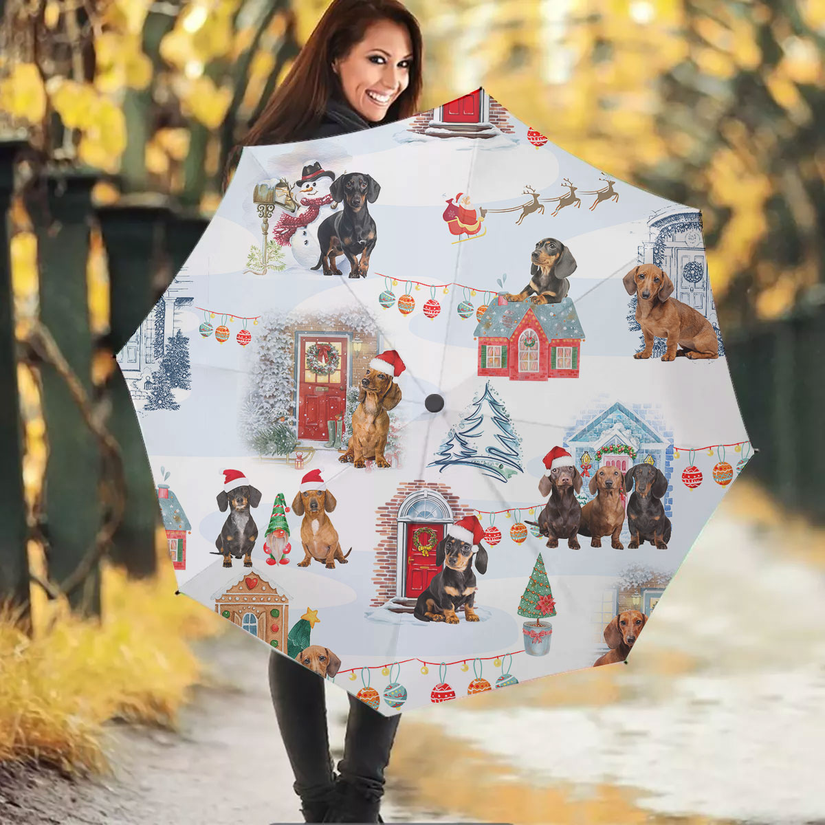 Dachshund Christmas Door Dog Umbrella