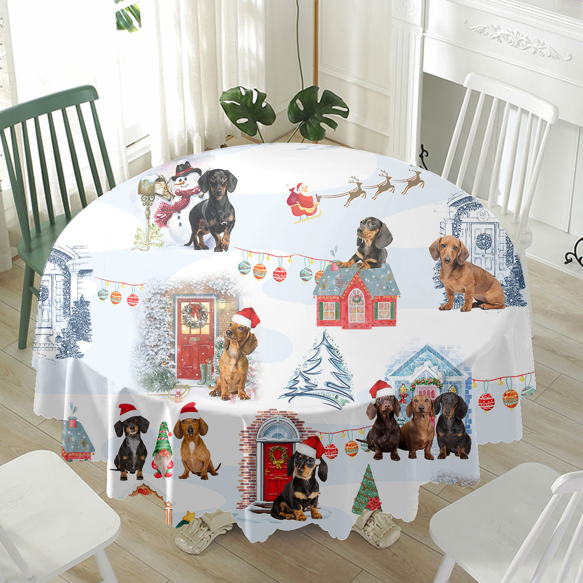 Dachshund Christmas Door Dog Waterproof Tablecloth