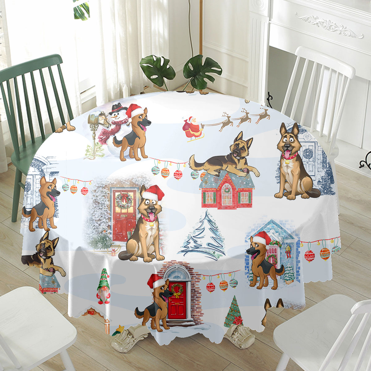 German Shepherd Christmas Door Dog Waterproof Tablecloth
