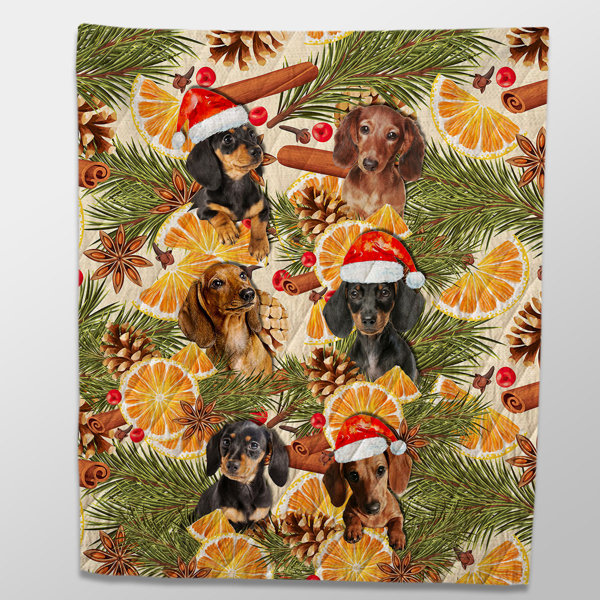 Dachshund Christmas Orange Cinnamon Dog Quilt