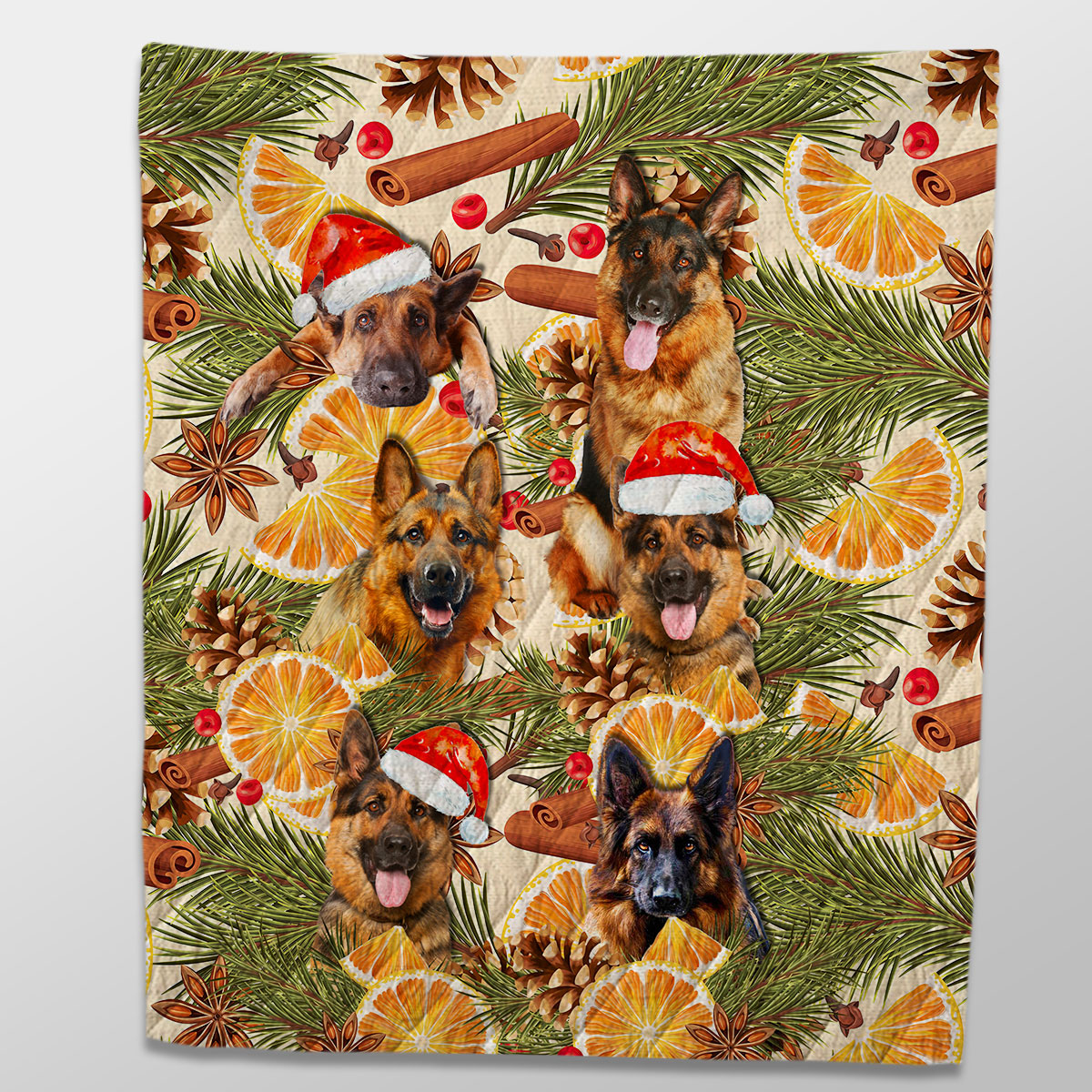 German Shepherd Christmas Orange Cinnamon Dog Quilt