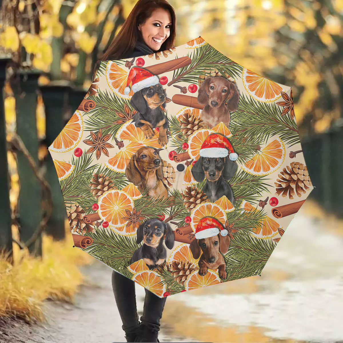 Dachshund Christmas Orange Cinnamon Dog Umbrella