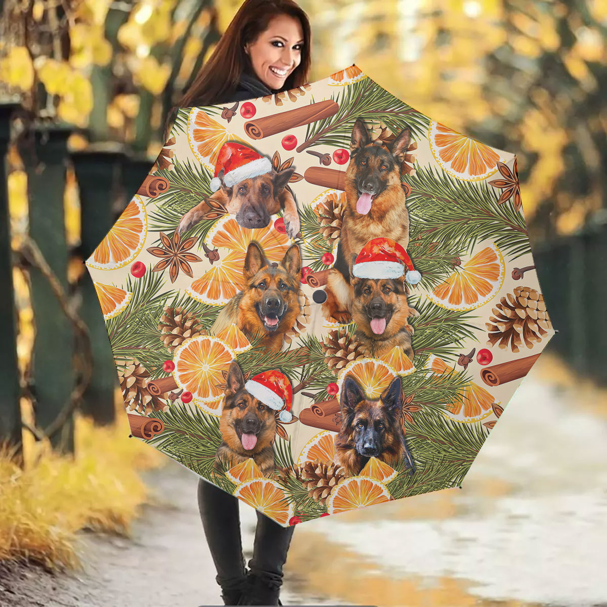 German Shepherd Christmas Orange Cinnamon Dog Umbrella