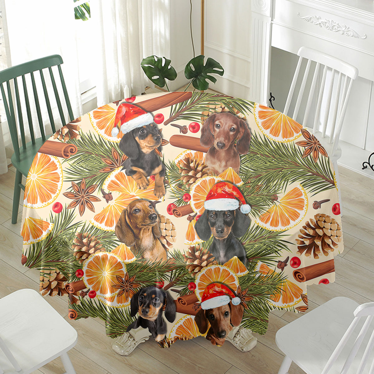 Dachshund Christmas Orange Cinnamon Dog Waterproof Tablecloth
