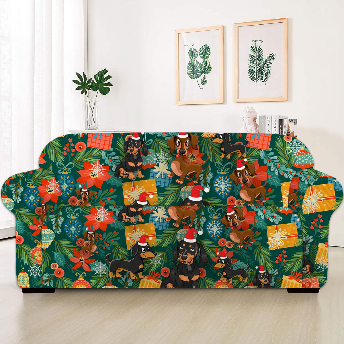 Dachshund Christmas Poinsettia Mistletoe Gift Dog Sofa Cover