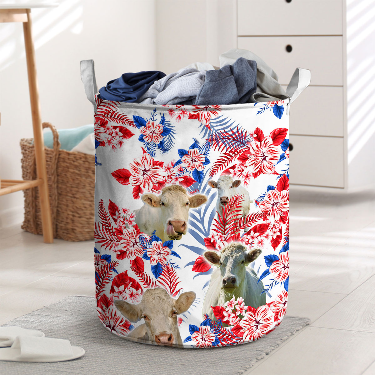 Charolais Red Hibiscus Flower Laundry Basket