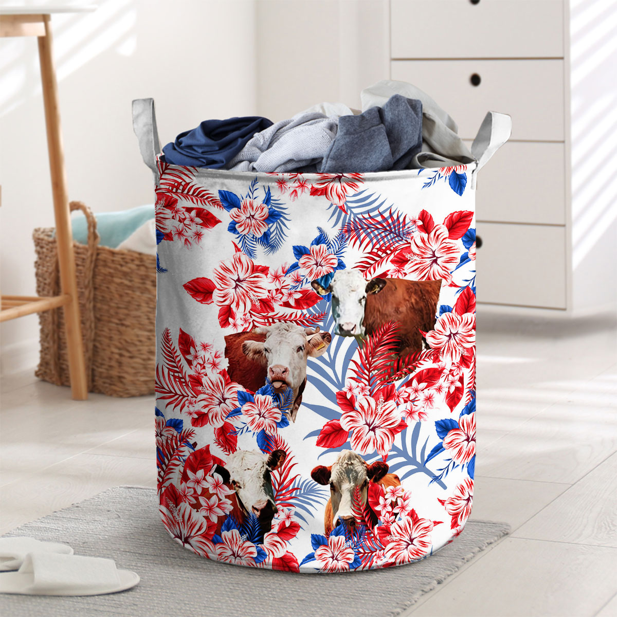 Hereford Red Hibiscus Flower Laundry Basket