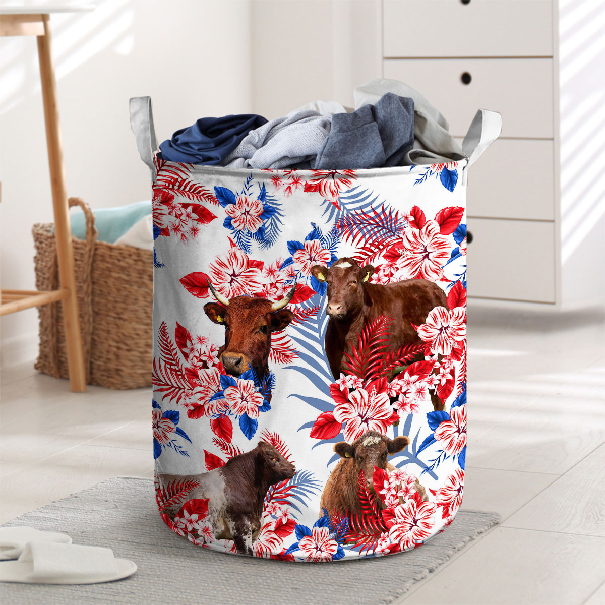 Shorthorn Red Hibiscus Flower Laundry Basket
