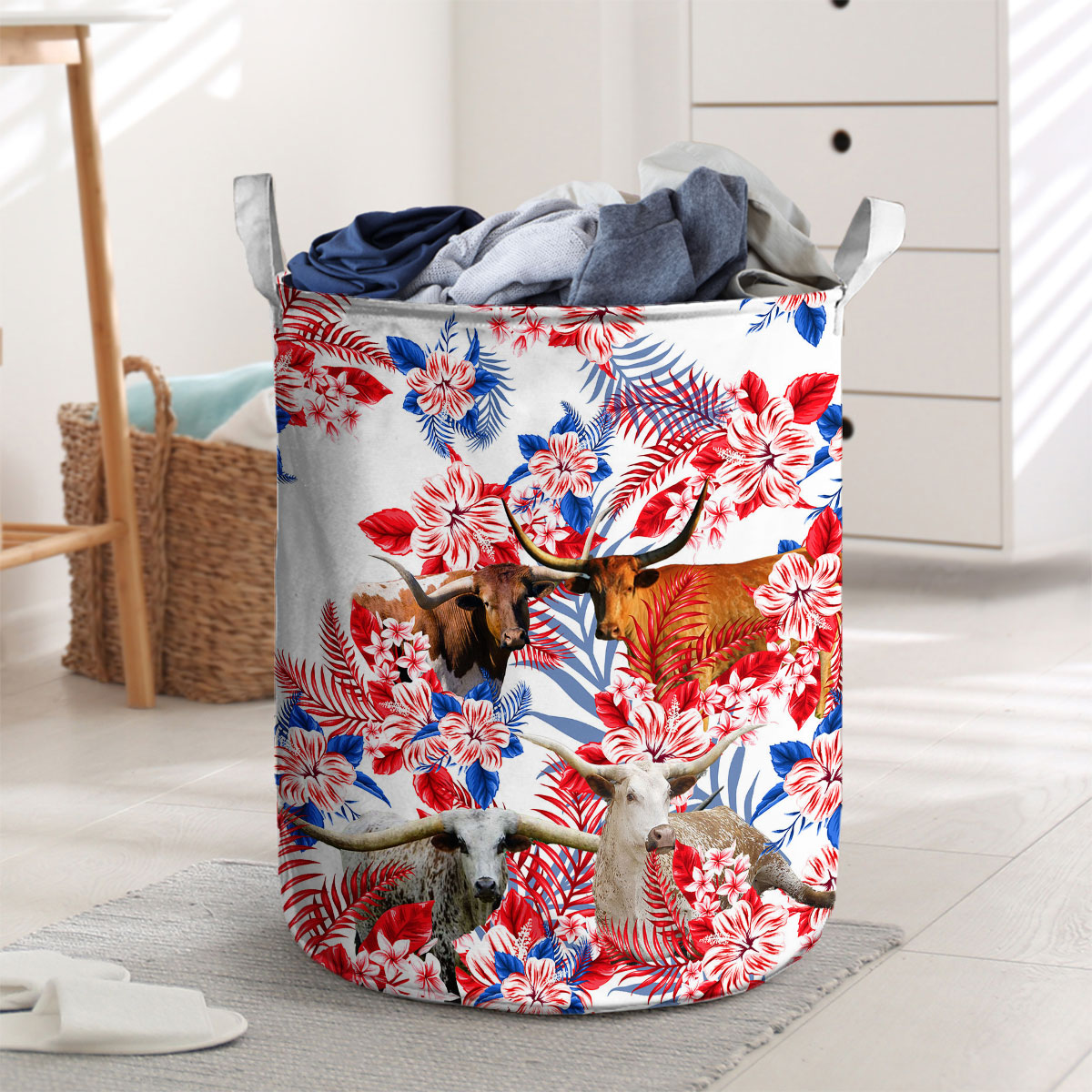 Tx Longhorn Red Hibiscus Flower Laundry Basket