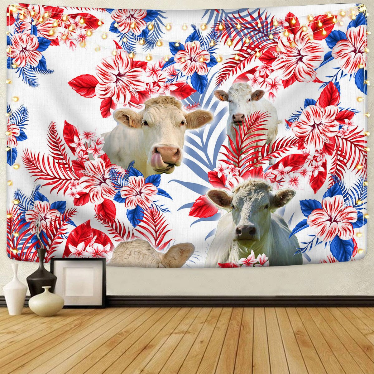 Charolais Red Hibiscus Flower Tapestry