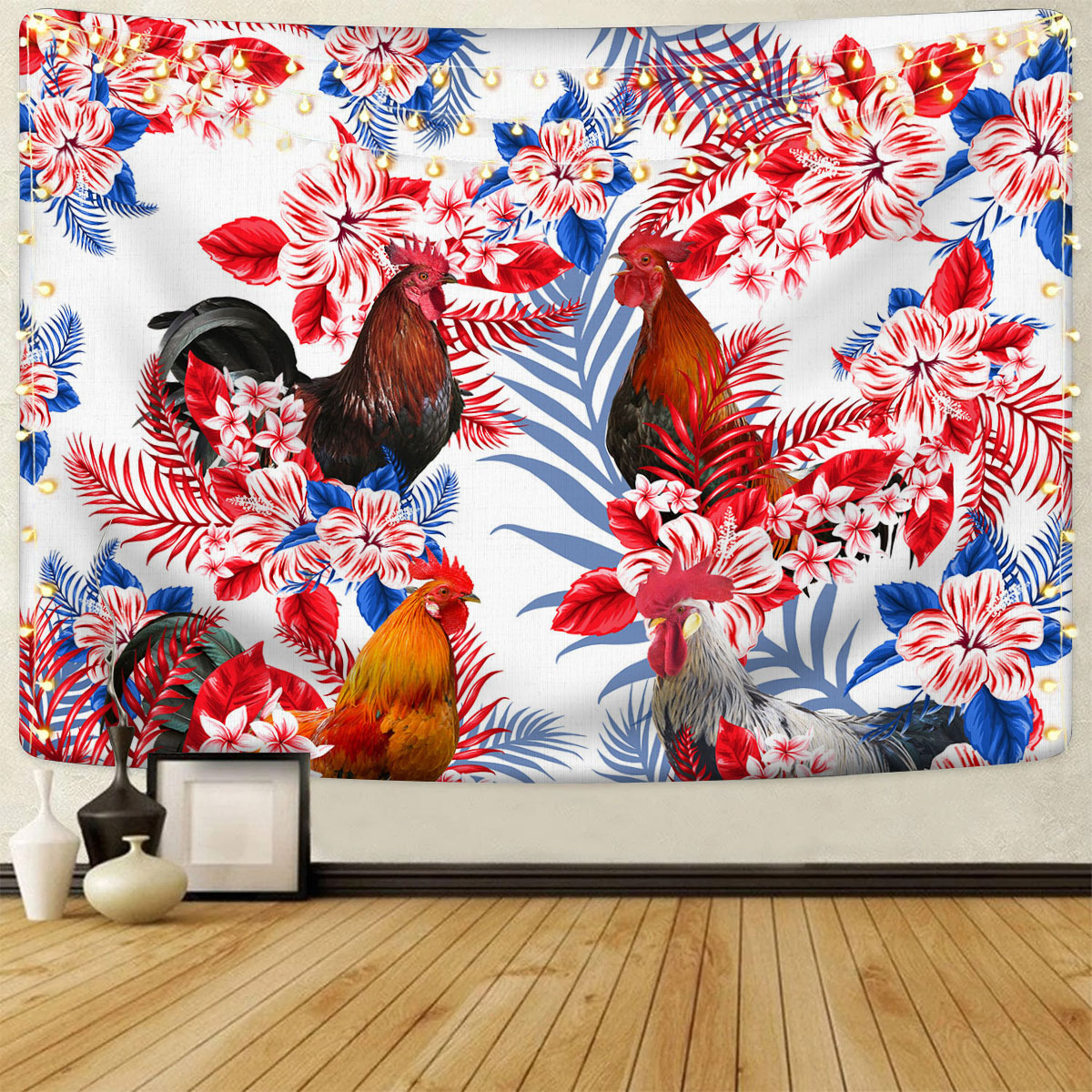 Chicken Red Hibiscus Flower Tapestry