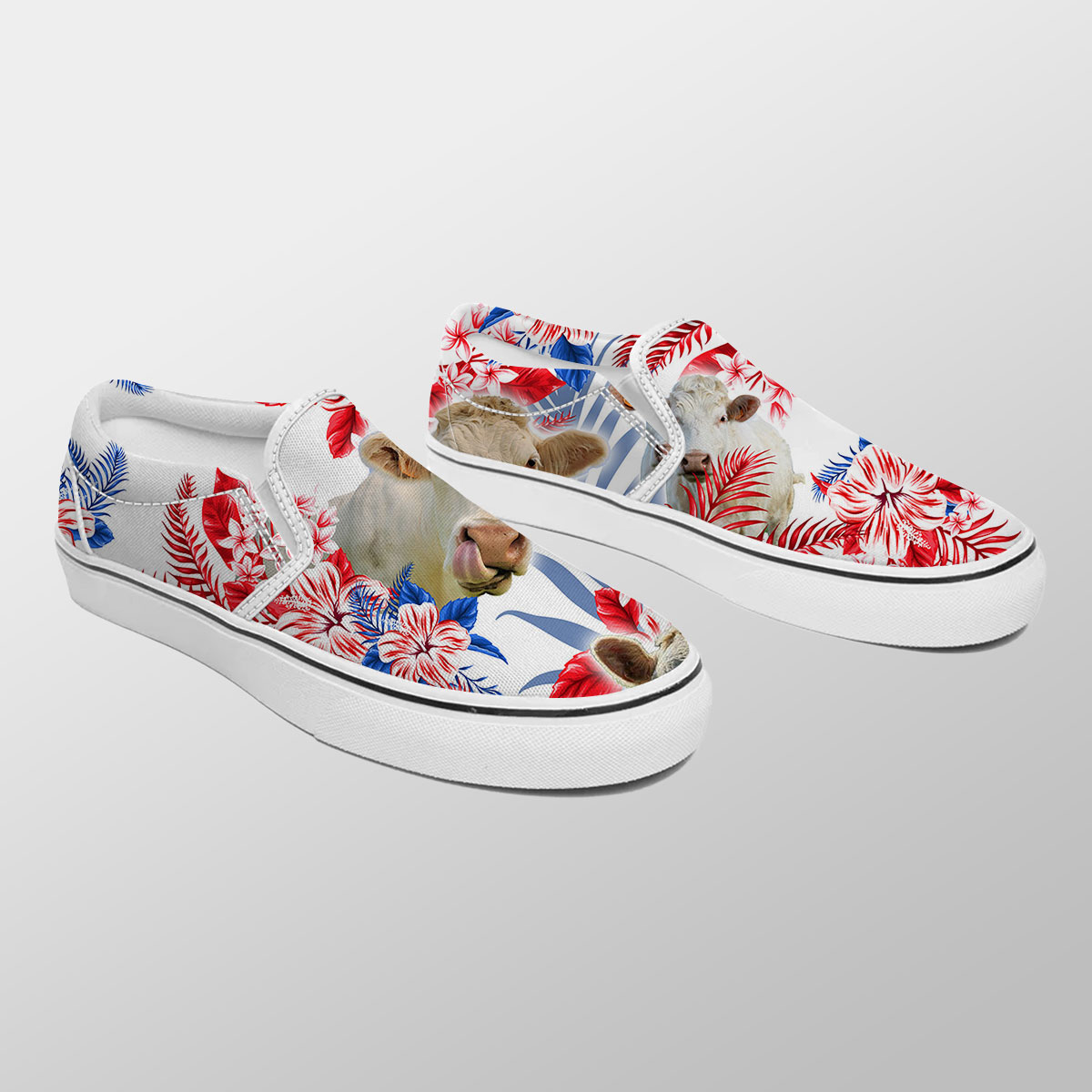 Charolais Red Hibiscus Flower Slip On Sneakers