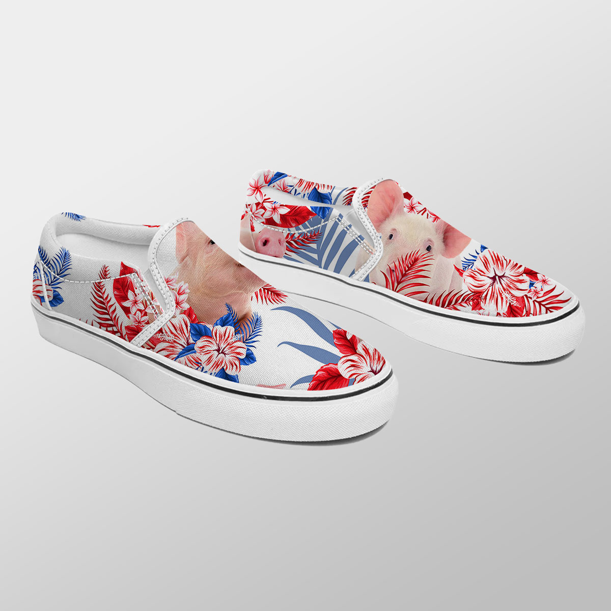 Pig Red Hibiscus Flower Slip On Sneakers