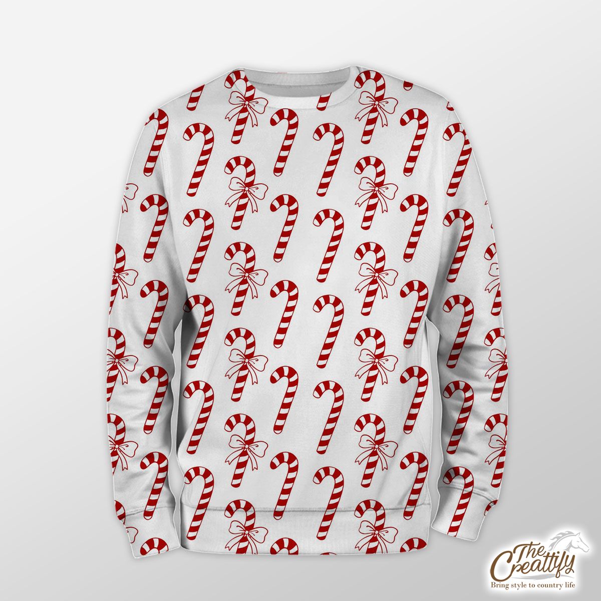 Christmas Candy Cane Seamless Pattern White Background Sweatshirt