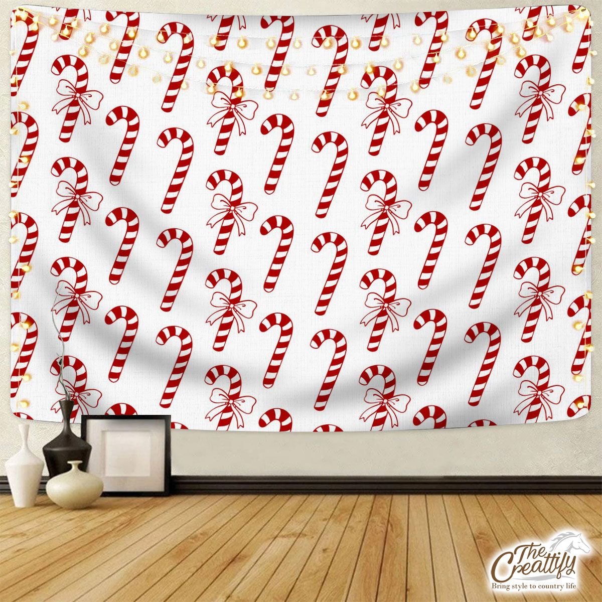 Christmas Candy Cane Seamless Pattern White Background Tapestry
