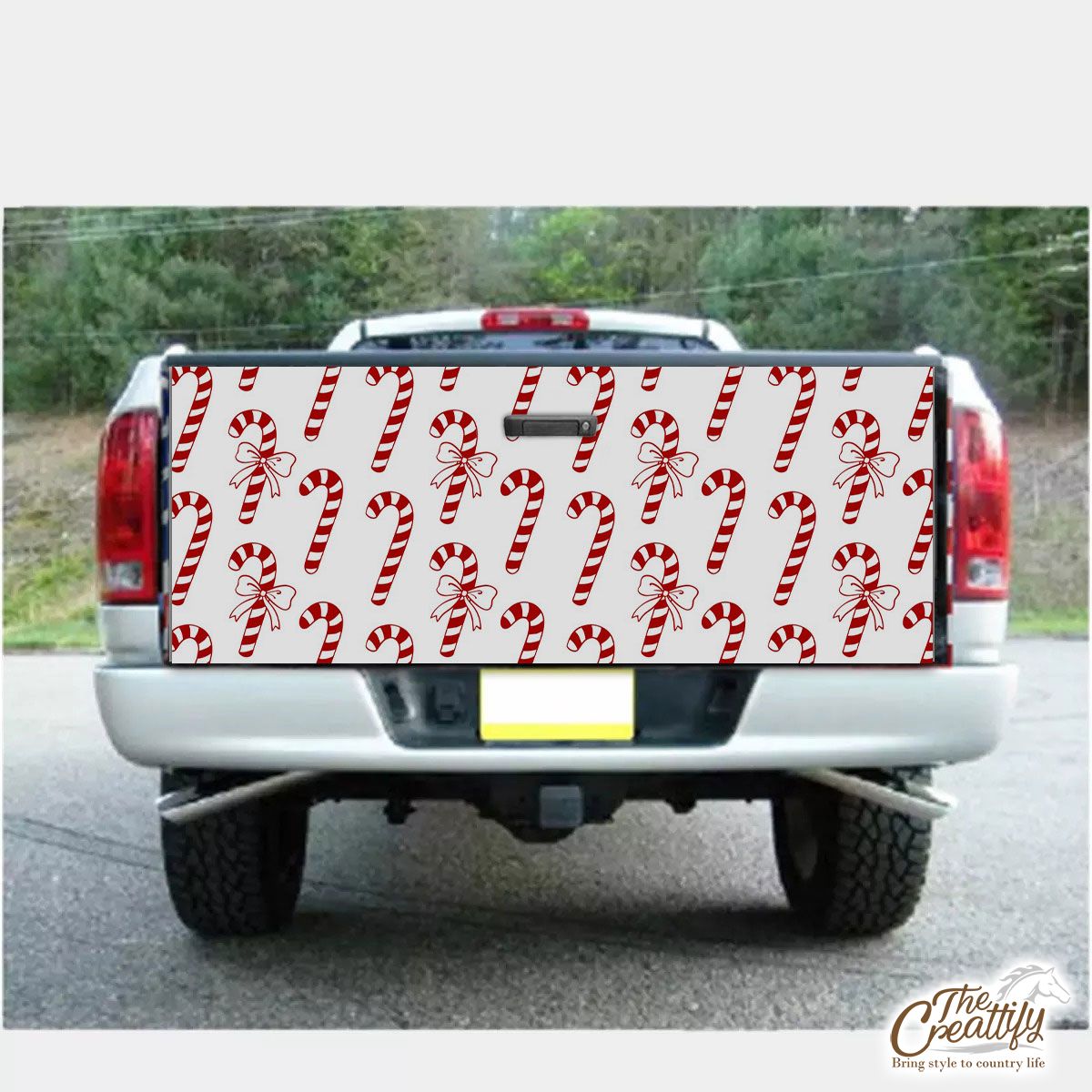 Christmas Candy Cane Seamless Pattern White Background Truck Bed Decal