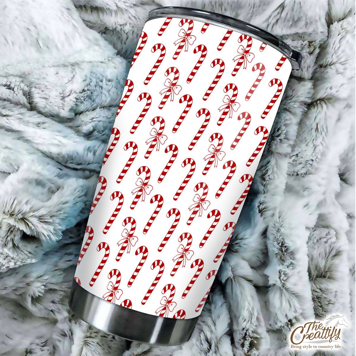 Christmas Candy Cane Seamless Pattern White Background Tumbler