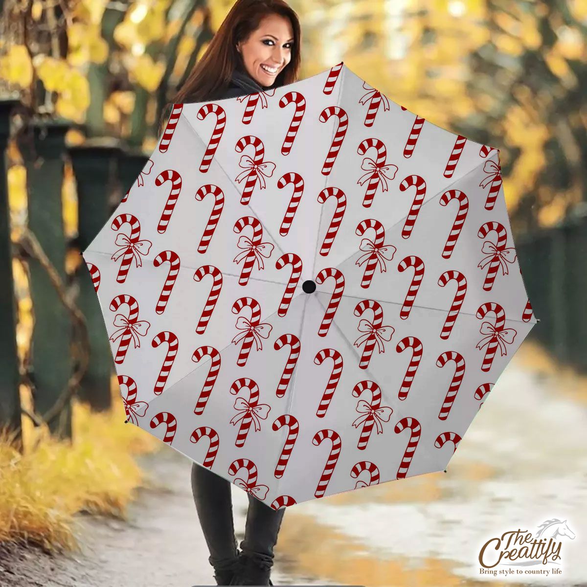 Christmas Candy Cane Seamless Pattern White Background Umbrella