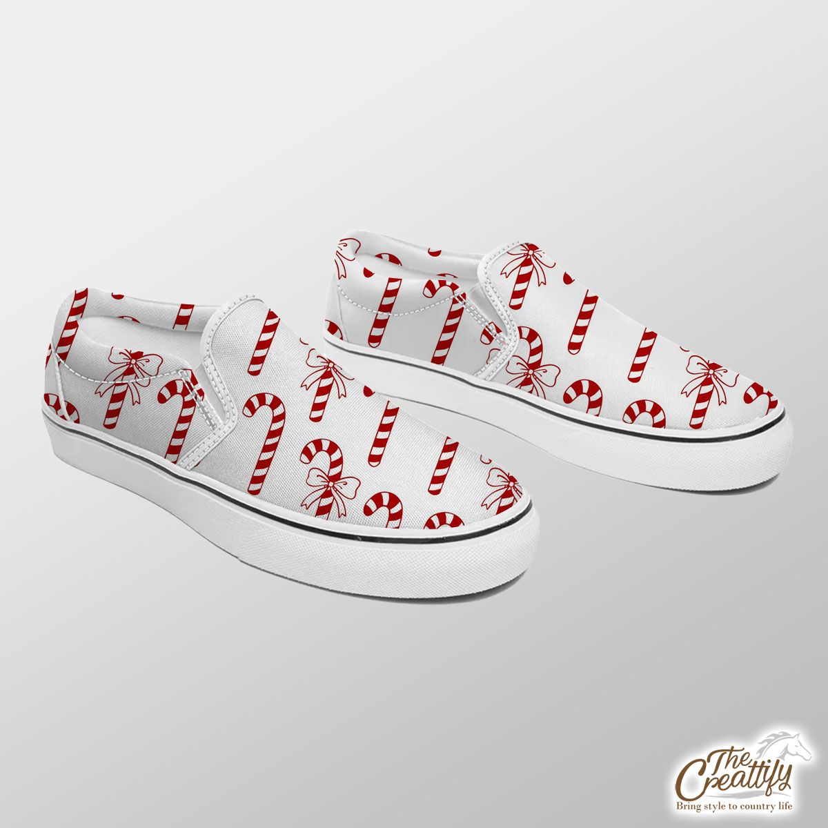 Christmas Candy Cane Seamless Pattern White Background Slip On Sneakers