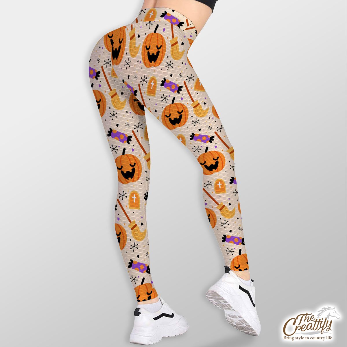 Halloween Pumpkin Face, Jack O Lantern, Candy Halloween, Witch Broom Orange TikTok Leggings