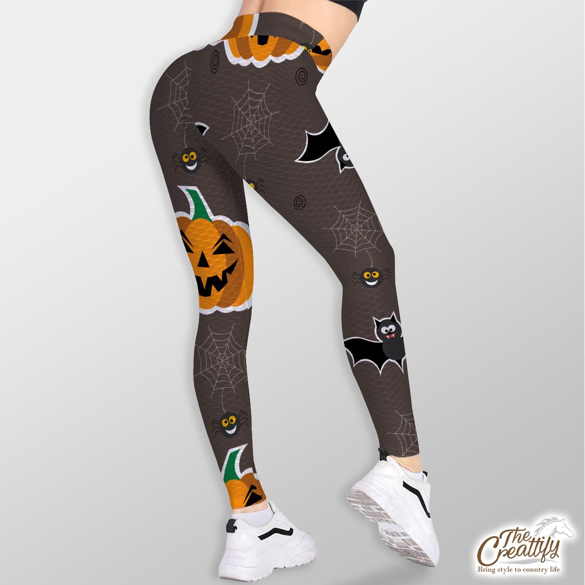 Scary Halloween With Pumpkin Jack O Lantern and Bat TikTok Leggings