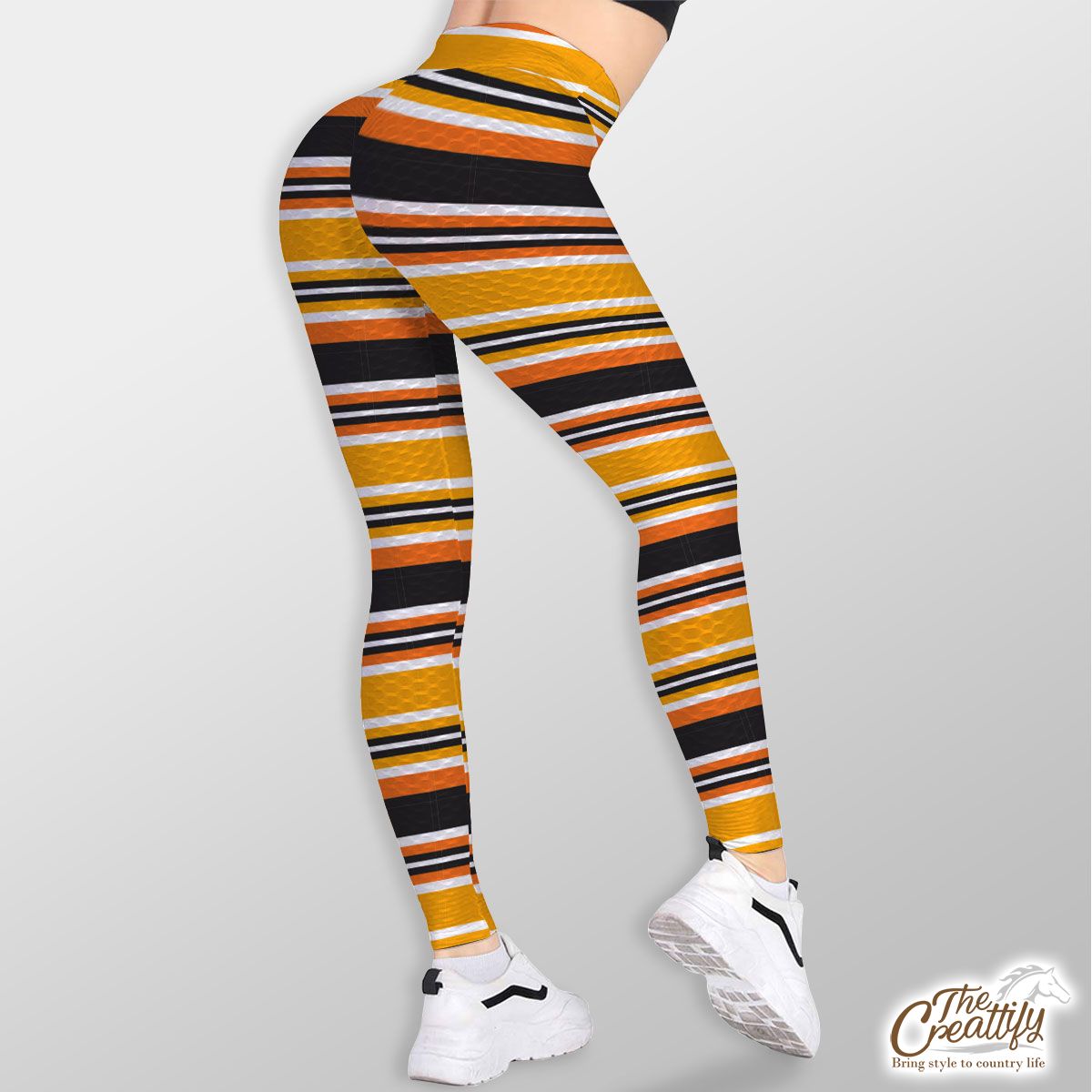Yellow Stripe Pattern In Halloween Theme TikTok Leggings