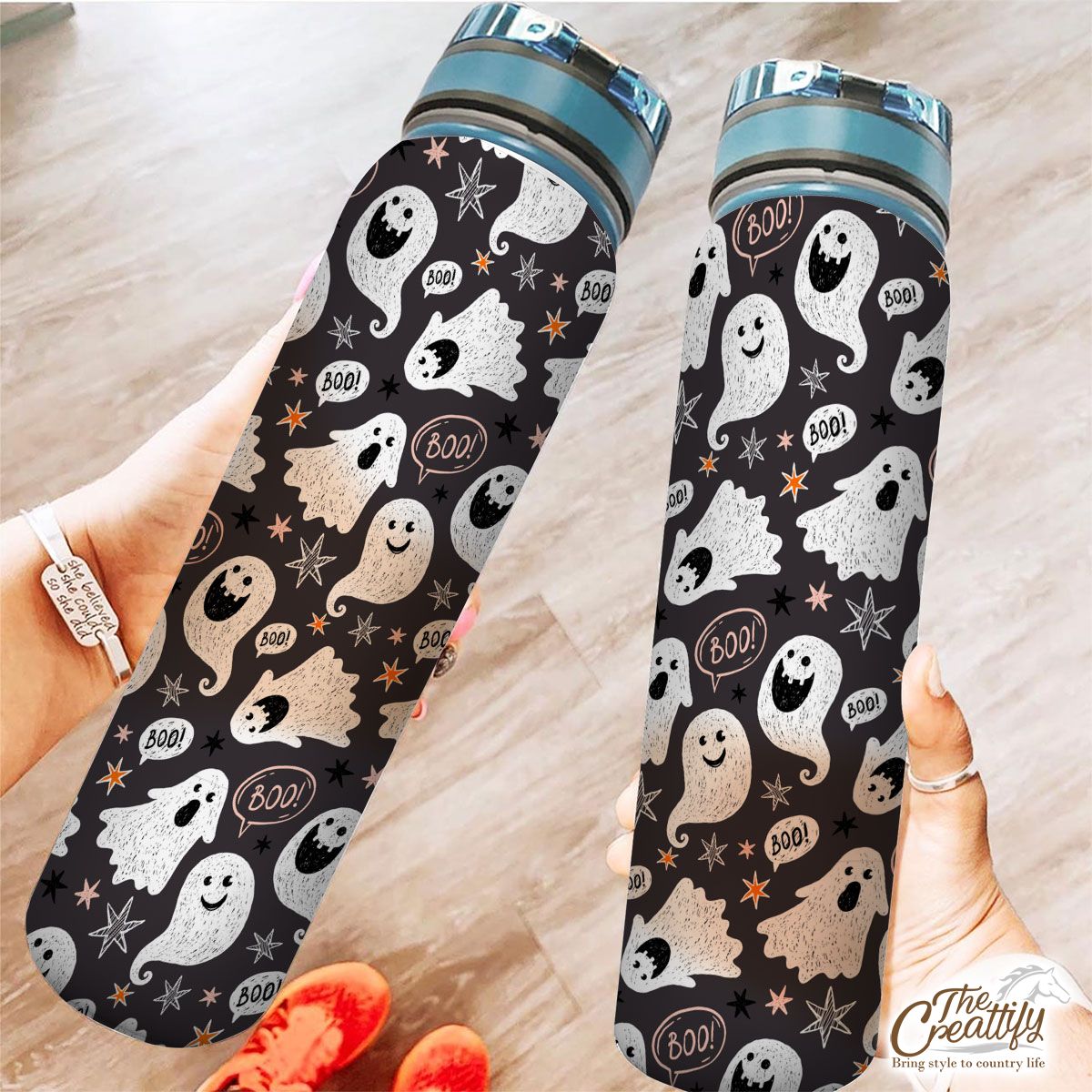 Cute Ghost On The Halloween Background Tracker Bottle