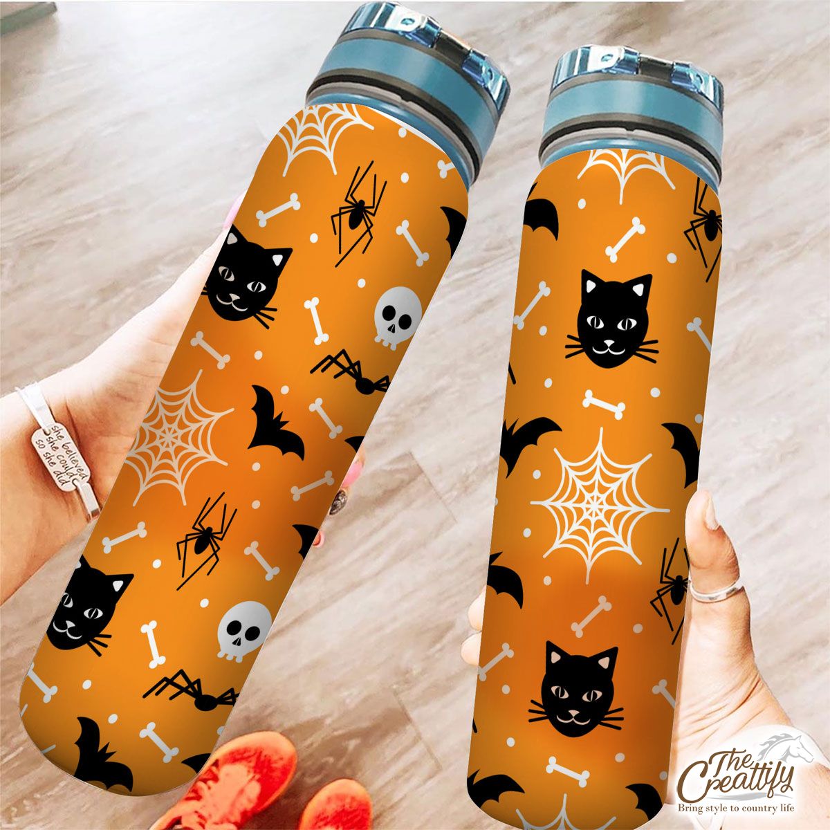 Cute Halloween Ghost  With Cat and Bat Tracker Bottle