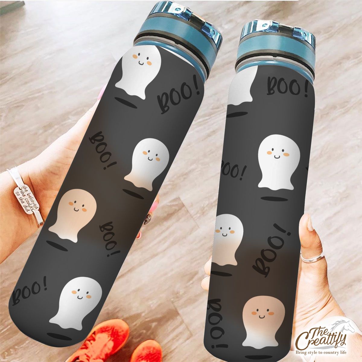 Cute and Funny White Boo Ghost Halloween Tracker Bottle